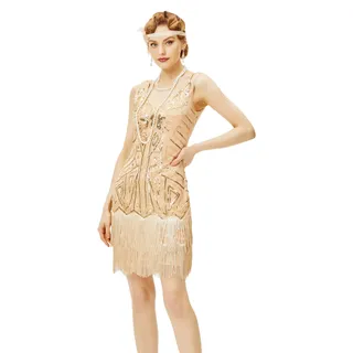 Babeyond Damen Flapperkleid, 1920er-Jahre, V-Ausschnitt, Perlen, Fransen, tolles Gatsby-Kleid., M - M