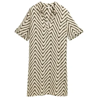 TOM TAILOR Cocktailkleid dress linen with polo collar natural zig zag design XS (34)
