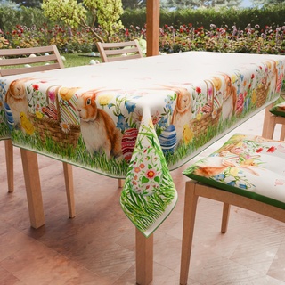 PETTI Artigiani Italiani - Tischdecke für Ostern, schmutzabweisend, rechteckig, für Ostern, Küche, Design Bunny X12, Sitzer (140 x 240 cm), 100% Made in Italy