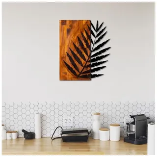 Wanddekoration 58x50 cm Blatt Holz/Metall - Schwarz/Braun