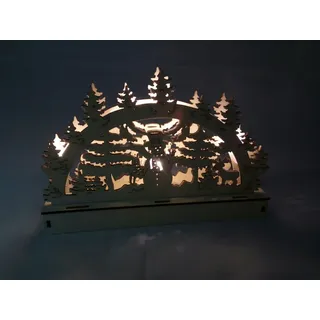 Holz-Schwibbogen 5 LEDs Lichterbogen Weihnachtsdeko Fensterdeko Adventsdeko TOP Schneemann mit Reh