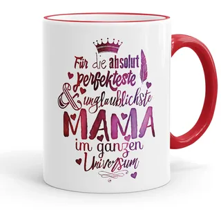 Funtasstic Tasse Für die absolut perfekteste Mama - Kaffeepott Kaffeebecher 300 ml (3920), Farbe:rot