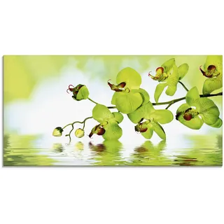 Glasbild ARTLAND "Schöne Orchidee mit grünem Hintergrund", grün (farbe bild(er): grün), B:100cm H:50cm, Bilder, in verschiedenen Größen