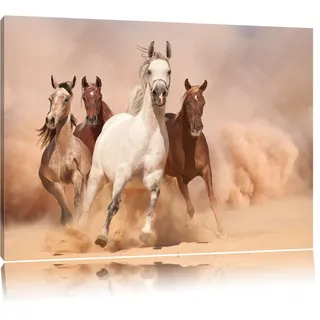 Pixxprint Western Pferde in Wüste, Größe: 60x40cm, Leinwandbild, fertig gespannt, Wandbild, Dekoration, Kunstdruck, kein Poster