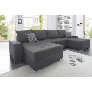 Wohnlandschaft COLLECTION AB "Josy XL U-Form, Breite: 313 cm", grau (grau, anthrazit), B:313cm H:84cm T:161cm, Kunstleder SOFTLUX/100% Polyester, Sofas, Wohnlandschaft, Schlaffunktion, Bettkasten & 2 Zierkissen, Federkern, Topseller