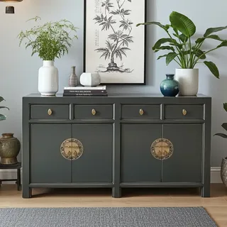 OPIUM OUTLET Asia Möbel Kommode Schrank Sideboard Hochzeitsschrank 31196 dunkel-grau Landhaus-Stil asiatisch chinesisch orientalisch