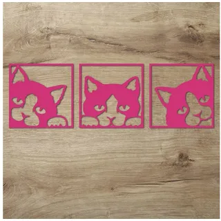 Namofactur Wanddekoobjekt XXL Wandbild 3 Katzen im Rahmen (3-teilig), Wanddeko '3 Katzen' Wandgestaltung für dein Wohnzimmer / Schlafzimmer rosa