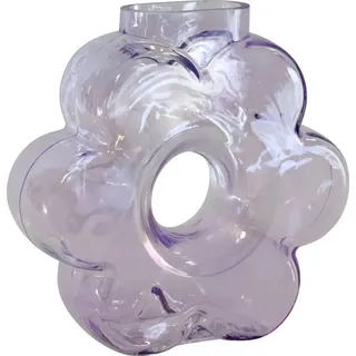 FURNARO Dekovase (1 St), Blütenförmige Glasvase in kräftigem Lila mit flacher Form lila
