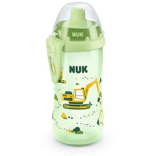 NUK Babyflasche NUK Flexi Cup Trinklernflasche mit Trinkhalm, 300ml, Bagger (grün) grün