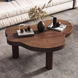 MUUNS Wolke Couchtisch, unregelmäßige Massivholz Wolke Form Couchtisch Dekor mit 3 Beinen, niedliche Moderne Runde Ecke verdicken End Tabelle für Wohnzimmer Schlafzimmer Möbel,Walnut,28×18×16“