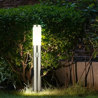 Led Sockelleuchte Mit Steckdose Wegeleuchte Außen Mit Bewegungsmelder Gartenstehlampe Led Pollerleuchte Edelstahl, 1x9w 810lm 3000k, Dxh 7,6x 60 Cm