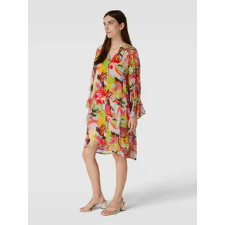 Knielanges Kleid aus reiner Viskose mit floralem Muster, Pink, 38