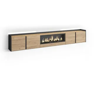 SKRAUT HOME Lowboard 315x50 cm Eiche Schwarz Holzwerkstoff