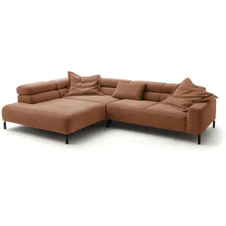 Kawola Ecksofa, Braun, Metall, Echtholz, 4-Sitzer, Füllung: Komfortschaum, Ottomane links, L-Form, 312x219 cm, Wohnzimmer, Sofas & Couches, Wohnlandschaften, Ecksofas