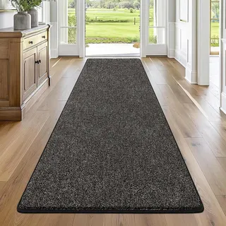 Enyhom 80x150 cm Teppich Läufer Waschbarer Läufer Flur rutschfest Waschmaschine Flurteppich Küchenläufer für Eingangsbereich Schlafzimmer Korridor Schwarz&Grau