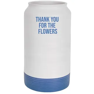 Fisura - Moderne dekorative Vase Thank You. Vase mit Botschaft. Weiße und Blaue Keramikvase. Originelle Vase. Maße: 25,2 Zentimeter x 15,3 Zentimeter