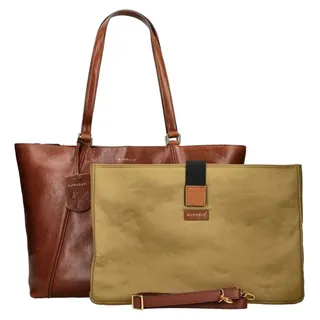 Elegante Leder Tasche mit langen Tragehenkeln und herausnehmbarer Innentasche - Braun