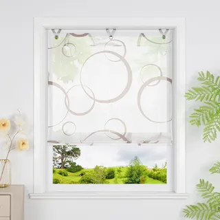 Heichkell Transparent Raffrollo mit Kreis Rollo ohne Bohren Moderne Gardine Raffgardine mit Ösen Braun BxH 60x130 cm
