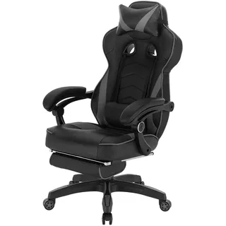 Gamingstuhl Kunstleder Grau Racing Stuhl Chefsessel Sportsitz Büro mit Fußstütze