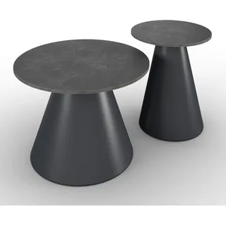 Couchtisch Mila Dunkelgrau /Schwarz Metall/Stein 2-er Set