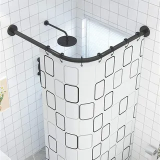 YTGH Duschstange Ohne Bohren Ecke Wanne Duschvorhangstange Teleskopstange Aus Edelstahl L-Form Bogenstange Winkelstange 100 Prozent Rostfrei,Schwarz,100~140×100~140 cm