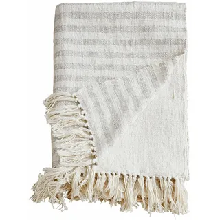 Loberon Plaid Marpent, hochwertige Webstreifen, schönes Strukturgewebe, Fransenabschluss, maritimes Flair, Überwurf, Tagesdecke, Baumwolle,