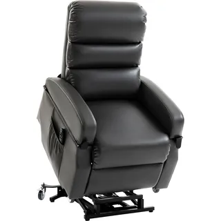 HOMCOM Fernsehsessel mit Aufstehhilfe Elektrisch Relaxsessel mit Liegefunktion, Doppelmotoren, Aufklappbaren Armlehnen, Ruhesessel mit Rollen, Fernbedienung, Seitentasche, Kunstleder, Dunkelgrau   Aosom