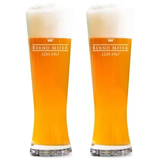AMAVEL 2er Set Weizenbierglas Gravur Royal, Personalisiert mit Namen und Datum, 0,5l Bierglas, Individuelle Weizengläser, Weißbierglas Gläserset, Geburtstagsgeschenk für Männer