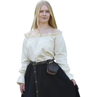 Battle-Merchant Mittelalter Langarm Carmenbluse aus Baumwolle für Damen | schulterfreie langärmlige Boho Bluse S-XXL | Halloween Karneval Kostüm (Natur, M) - M