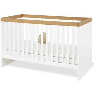 Pinolino Gitterbett Linje, Natur, Weiß, Holz, Eiche, 75 cmx88 cmx144 cm, Lattenrost inklusive, Schlupfsprossen, Babymöbel, Babybetten, Gitterbett