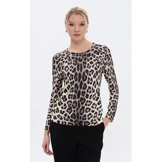 Passioni Rundhalspullover mit Leoprint beige 52