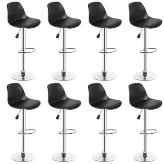 Barhocker, 8 Stück, drehbar um 360 ° & höhenverstellbar, skandinavischer Barhocker aus PU-Leder (schwarz, 8)