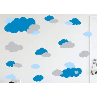 timalo® 35 Stück Wandtattoo Kinderzimmer XL Große Wolken Himmel Pastell Wandsticker – Aufkleber Wolkenset | 73091-SET11-35 | hellblau hellgrau puderblau