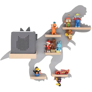 BOARTI Kinderregal Tier Dinosaurier hängend für Toniebox und Tonie Figuren Regal H. 44 x B. 52 x T. 19 Wandregal Musikbox und Figuren Aufbewahrung mit Magneteinsätzen Aufbewahrungsregal Holz Dino