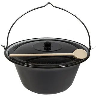 troph-e-shop Set Gulaschkessel Gulaschtopf 10 Liter Emaille + Deckel + Kochlöffel Suppentopf Gulaschtopf Hordentopf