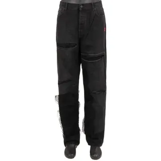 OFF-WHITE x Ed Bravado Baggy 90s Fit Jeans Hose mit Netz Patches Schwarz 36 XL