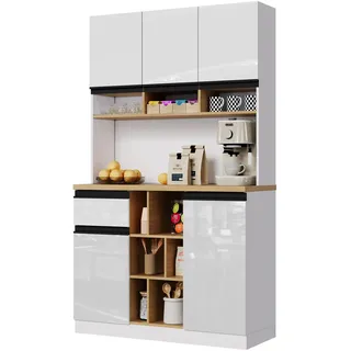 FurnitureR Küchenhochschrank, hoher Küchenschrank 105 x 45 x 185 cm, Weiß, MDF Vorratsschrank mit 5 Türen und 1 Schubladen, Hochglanzfronten, für Moderne Küchen, Nischen und Esszimmer
