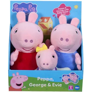 Peppa Pig Kuscheltiere 3er-Set – Peppa, Schorsch & Baby Evie – Superweiche Plüschfiguren im klassischen Peppa-Pig-Stil, Spielzeug ab 18 Monaten