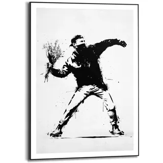 Poster REINDERS "Flower Thrower", schwarz-weiß (farbe bild(er): schwarz, weiß), B:50cm H:70cm T:1,6cm, Bilder, Poster, Teenager Zimmer - Banksy - Schwarz-Weiß - MDF - Kunst - 50x70 cm