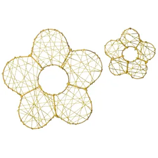 Eurosand Dekoobjekt DRAHT-BLUMEN (flach). Set mit 5 Blumen 5,5cm und 1 Blume 10cm. gelb|goldfarben