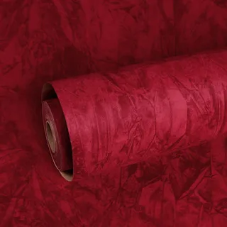 ReWallpaper Samt Tapete Selbstklebend Rot Beflockt Stoff Klebefolie Rot Möbelfolie 44.5cm×2m Dicke Tapete Dunkelrot Vintage Samt Flock Liner für Schmuck Handwerk Schränke Filzstoff