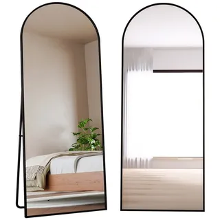 FUROKOY Ganzkörperspiegel Standspiegel mit Ständer, Metallrahmen (Garderobenspiegel, 1-St), Oval Wandspiegel,162x53cm für Wohnzimmer, Schlafzimmer,Rund,Schwarz schwarz Bogen | 53 cm x 162 cm