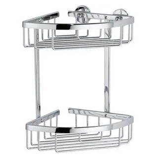 Tesa Duschablage Aluxx 40205, verchromt, zum Kleben, ohne Bohren, Eckregal mit 2 Ablagen