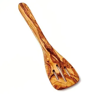 DAS OLIVENHOLZBRETT® Pfannenwender, dreifach Schlitz 30cm | Hochwertiger Küchenhelfer aus Olivenholz/vielseitig einsetzbar/ Kochlöffel aus Holz/ perfekt für jede Küche