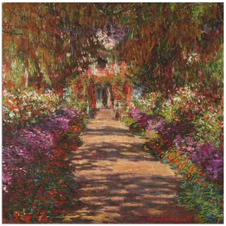 ARTland Wanddeko Wandbild Alu Verbundplatte für Innen & Outdoor Bild 40x40 cm Pflanzen Bäume Blumen Weg in Monets Garten in Giverny 1902 Impressionismus Claude Monet T6UD