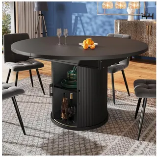 LuxusKollektion Esstisch Esstisch ausziehbar rund Stauraum 6 Personen Schwarz (1-St) schwarz