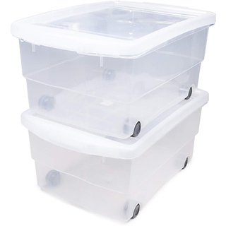 Ondis24 2X Kunststoffbox mit Deckel & Rollen, Rollbox 80L, Spielzeugkiste, Kiste stapelbar, Aufbewahrungsbox transparent