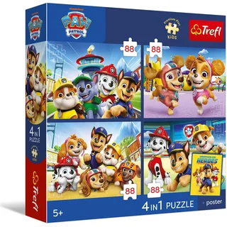 Trefl - Puzzle 4x88 Teile, Die Hundewache, Paw Patrol, 5+ | Set mit 4 Puzzles, Premium Plus, Sammlerplakat, Förderung von Konzentration und Beobachtungsgabe, hohe Qualität