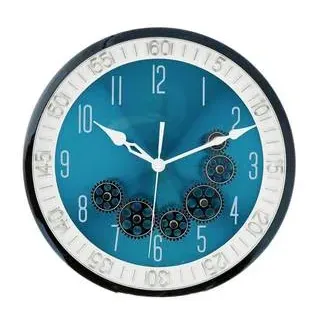 Wanduhr ø35x6 cm mit Zahnrädern - Industrial-Optik, ideal für Wohnzimmer & Büro Silber/Blau