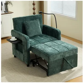 STILVORA Schlafsofa Zwei-in-eins-Schlafsessel mit Kissen und Seitentaschen Chenille Grün, Einzelschlafsofa, Chenille-Sessel, komple, und einer Aufbewahrungstasche auf der anderen Seite grün